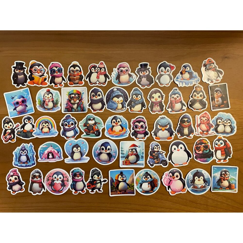 Cute Kawaii Penguin Stickers 50 PCS Winter Snow Hearts Cool (SKU: 46ST)